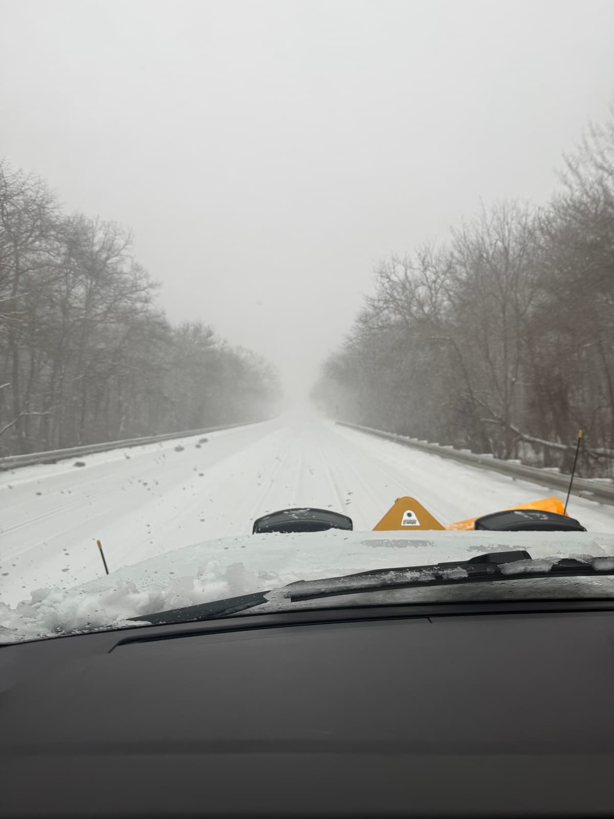 Whiteout conditions from the LawnCheck truck while monitoring the storm